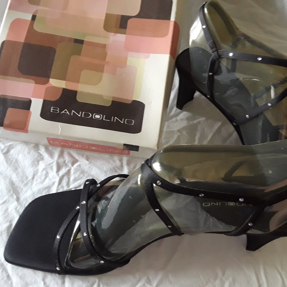 Bandolino Black silk sandals with rhinestones